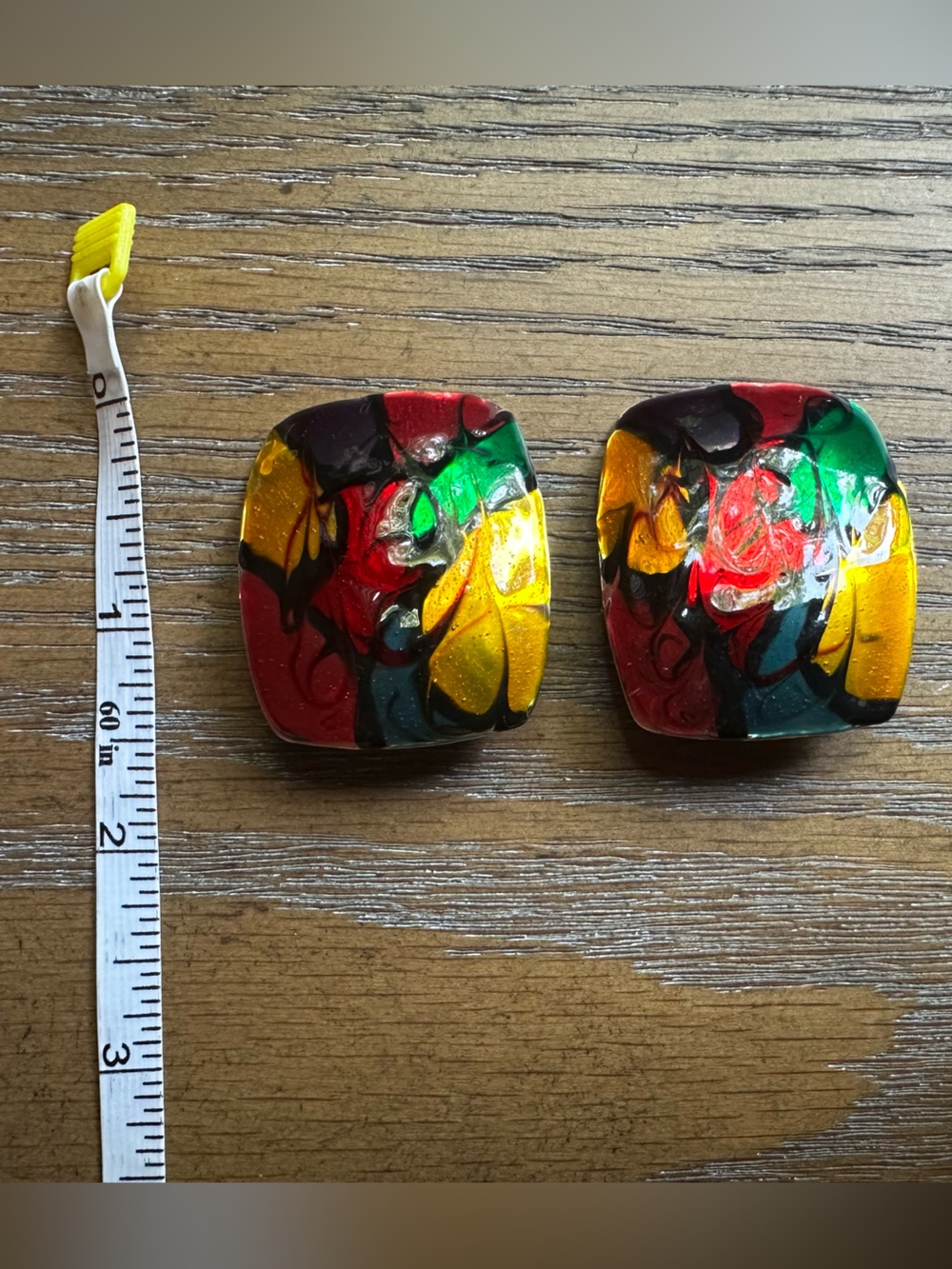 Vintage Enameled Modernist Huge 80s Earrings - Picture 3 of 4